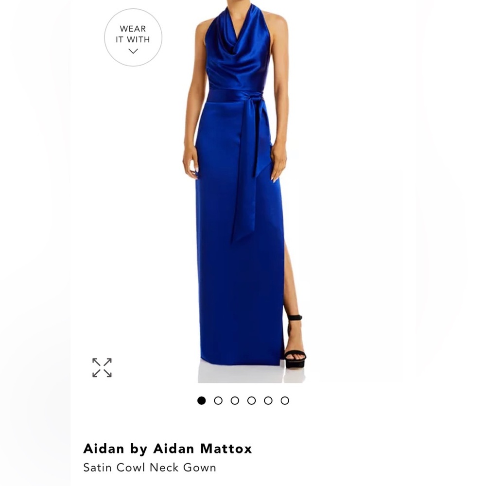 Blue Satin Cowl Neck Gown from Aidan by Aidan Mattox